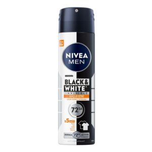 NIVEA MEN Erkek Sprey Deodorant Black&White Invisible Güçlü Etki 150 ml, 72Saat Anti Perspirant Terleme ve Ter Kokusuna Karşı Koruma,Kıyafetlerde Leke Karşıtı – MegTR