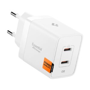 Spigen 47W USB-C 2 Port Mini Hızlı Şarj Aleti PPS 2.0 Super Hızlı Şarj GaN Pro Isı Düşürücü Güç Adaptörü Akım Koruma iPhone & Android & iPad & MacBook Type-C Beyaz – ACH08707 (Spigen TR Garantili) – MegTR