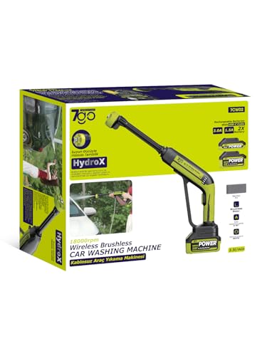 7GO 7CW02 Akülü Şarjlı Yüksek Basınçlı Araç ve Bahçe Yıkama Temizleme Tabancası 18000 RPM Fırçasız Motor 203 PSI Maksimum Basınç 2x Li-ion Batarya USB-C Hızlı Şarj 5m Hortum Köpük Tabancası – MegTR