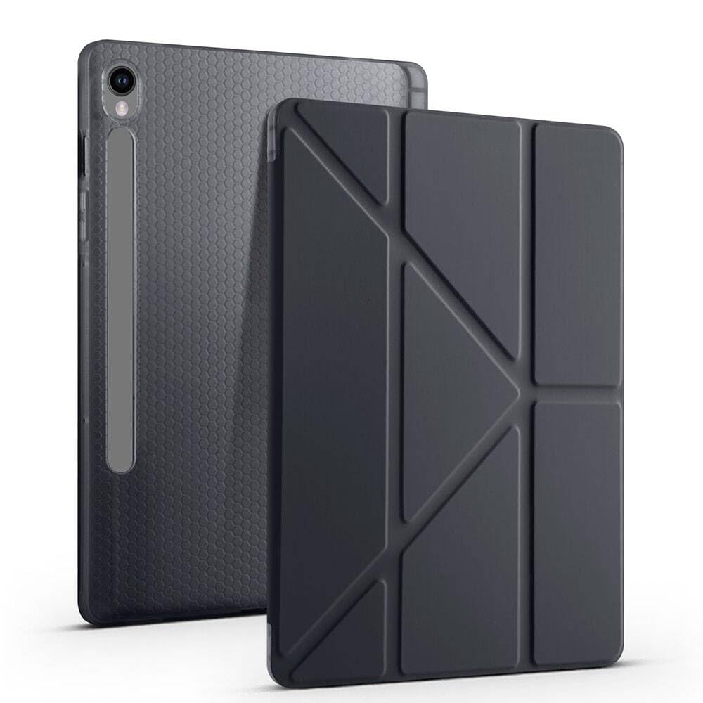 Aksesuarcim Samsung Galaxy Tab S10 FE SM-X520 X526 ile Uyumlu Kılıf Silikon Yumuşak Kalem Bölmeli Esnek 4 Farklı Stand Olabilen Tablet Kılıfı Siyah – MegTR