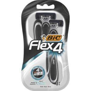 BIC Flex 4 Erkek Tıraş Bıçağı 3'lü Blister (4 Bıçak), Birbirinden Bağımsız Hareket Edebilen 4 Bıçak, Oynar Başlık, Aloe Vera ile Zenginleştirilmiş Kayganlaştırıcı Jel Şerit – MegTR