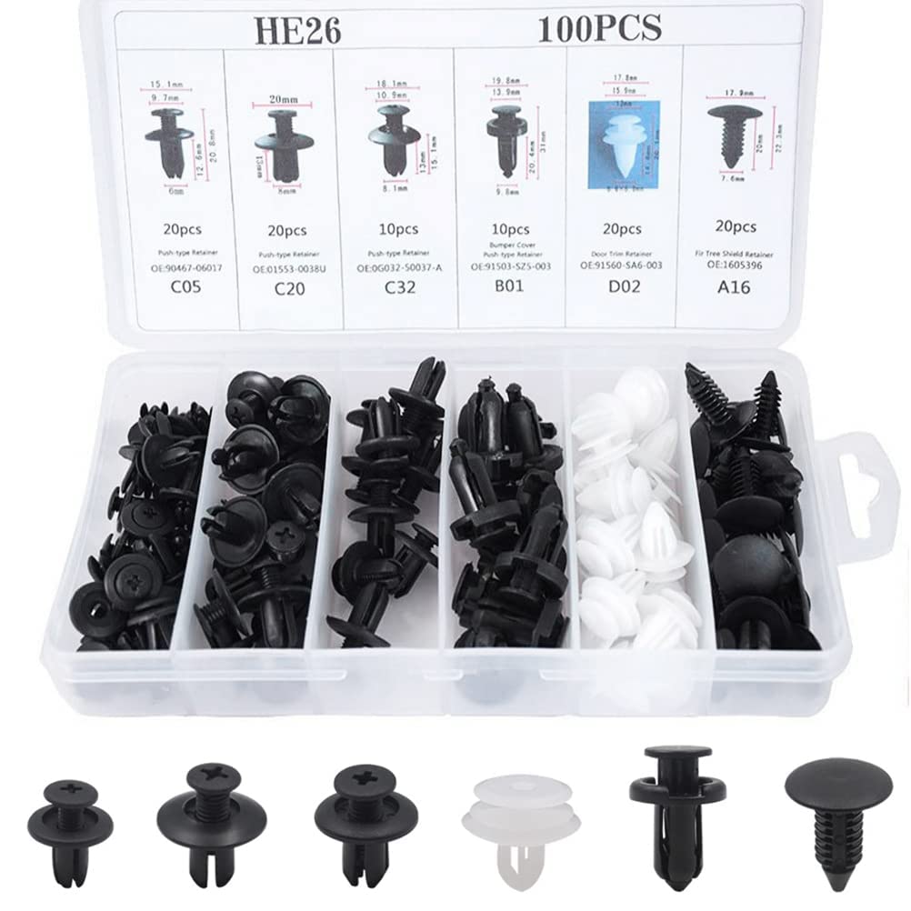 Busstier Oto Fastener Klips Seti 100 Adet 6 Boyut Tampon Kapı Döşeme Pervaz Tutucu Plastik Klips Çeşitleri Araç İç Dış Aksam Uyumlu – MegTR