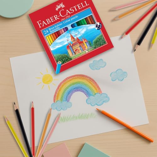 Faber-Castell Karton Kutu Boya Kalemi, 24 Renk, Yumuşak ve Canlı Renkler, Kolay Açılır, Kırılmaya Dayanıklı Uçlar, Uç Kırılmasına Karşı Dayanıklılığı Artıran Özel Yapıştırma Sistemi – MegTR