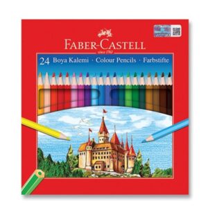Faber-Castell Karton Kutu Boya Kalemi, 24 Renk, Yumuşak ve Canlı Renkler, Kolay Açılır, Kırılmaya Dayanıklı Uçlar, Uç Kırılmasına Karşı Dayanıklılığı Artıran Özel Yapıştırma Sistemi – MegTR
