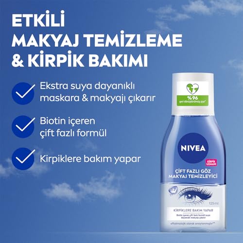 NIVEA Çift Fazlı Göz Makyaj Temizleyici 125 ml,Biotin,Kirpik Bakımı,Suya Dayanıklı Maskara ve Makyaj – MegTR