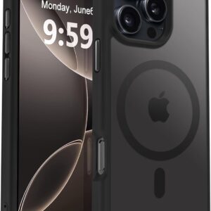 URUCHI Güçlü Manyetik Telefon Kılıfı, [Mag-Safe ile Uyumlu] [Askeri Düzey Düşme Koruması] [Güçlü Silikon Kenarlar] İnce Yarı Saydam Mat Koruyucu Kılıf (Siyah, iPhone 15 6,1 inç) – MegTR