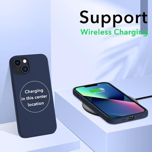 URUCHI iPhone 13 / iPhone 14 ile Uyumlu Kılıf, İçi Kadife Kaplamalı İnce Sıvı Silikon Tam Koruma Yumuşak Jel Silikon Kapak, Lacivert – MegTR