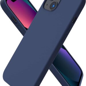 URUCHI iPhone 13 / iPhone 14 ile Uyumlu Kılıf, İçi Kadife Kaplamalı İnce Sıvı Silikon Tam Koruma Yumuşak Jel Silikon Kapak, Lacivert – MegTR