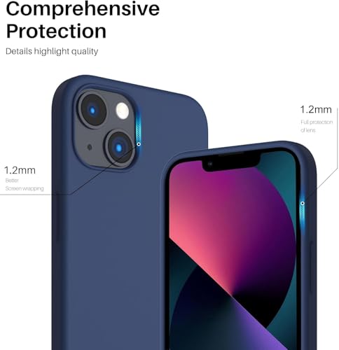 URUCHI iPhone 13 / iPhone 14 ile Uyumlu Kılıf, İçi Kadife Kaplamalı İnce Sıvı Silikon Tam Koruma Yumuşak Jel Silikon Kapak, Lacivert – MegTR