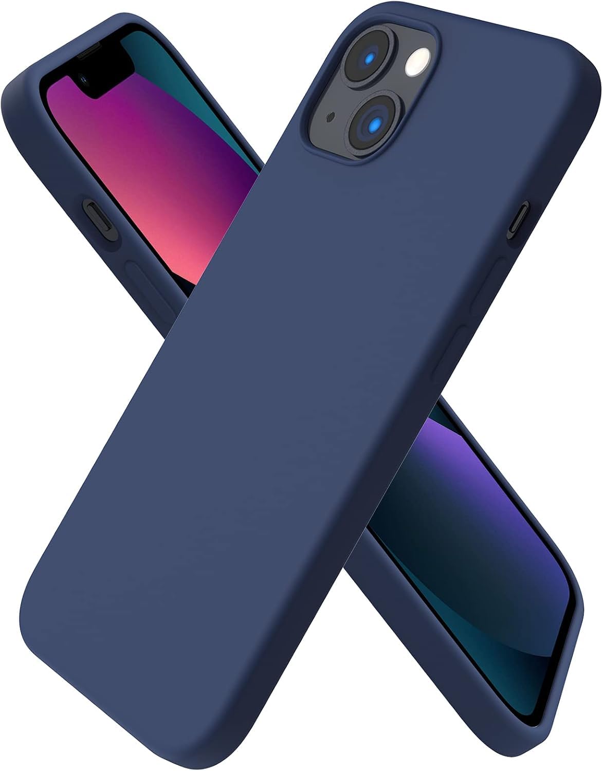 URUCHI iPhone 13 / iPhone 14 ile Uyumlu Kılıf, İçi Kadife Kaplamalı İnce Sıvı Silikon Tam Koruma Yumuşak Jel Silikon Kapak, Lacivert – MegTR