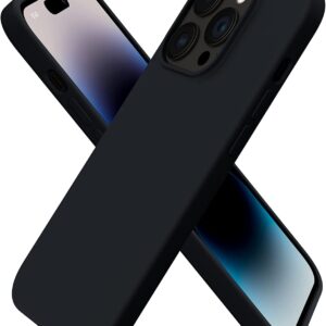 URUCHI iPhone 14 Pro ile Uyumlu Kılıf, İçi Kadife Kaplamalı İnce Sıvı Silikon Tam Koruma Yumuşak Jel Silikon Kapak, Siyah – MegTR