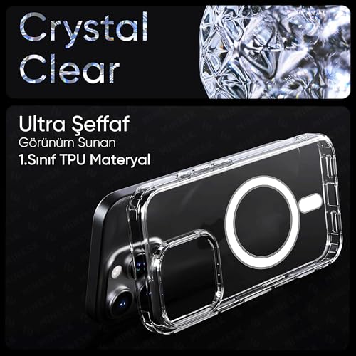 Minesk iPhone 17 Pro/18 Pro için Magsafe ile Uyumlu Şeffaf Kılıf Kristal Berraklığında Materyal Polikarbonat Arka Kısım ve Silikon Kenarlar Wireless Kablosuz Şarj Destekli Kılıf Kapak (17 Pro/18 Pro) – MegTR