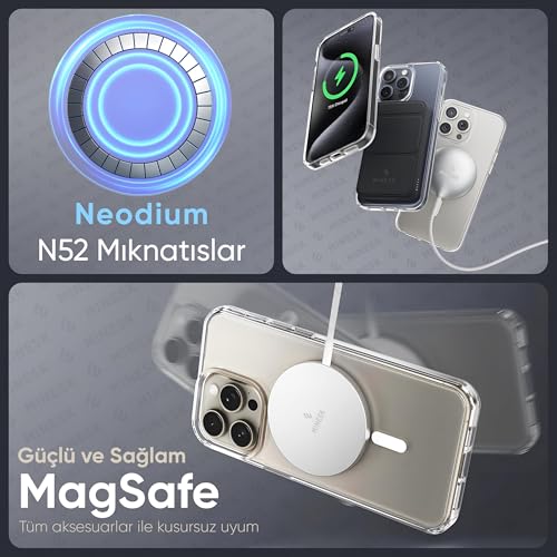 Minesk iPhone 17 Pro/18 Pro için Magsafe ile Uyumlu Şeffaf Kılıf Kristal Berraklığında Materyal Polikarbonat Arka Kısım ve Silikon Kenarlar Wireless Kablosuz Şarj Destekli Kılıf Kapak (17 Pro/18 Pro) – MegTR