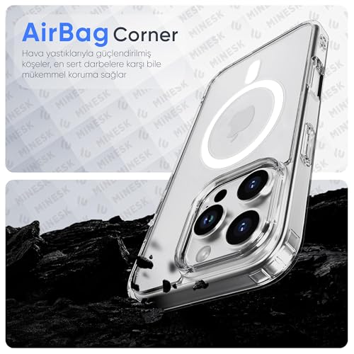Minesk iPhone 17 Pro/18 Pro için Magsafe ile Uyumlu Şeffaf Kılıf Kristal Berraklığında Materyal Polikarbonat Arka Kısım ve Silikon Kenarlar Wireless Kablosuz Şarj Destekli Kılıf Kapak (17 Pro/18 Pro) – MegTR