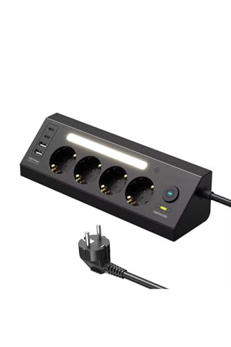 SMAYLİNG Akım Korumalı Çoklu Priz | 4 Priz Girişi + 2 USB-C + 2 USB-A Çıkışı | 2 Metre Kablo | LED Işıklı | Hızlı Şarj ve Güvenli Kullanım – MegTR