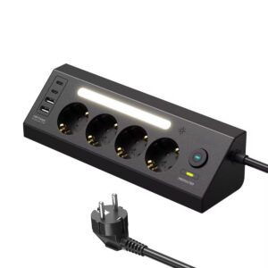 SMAYLİNG Akım Korumalı Çoklu Priz | 4 Priz Girişi + 2 USB-C + 2 USB-A Çıkışı | 2 Metre Kablo | LED Işıklı | Hızlı Şarj ve Güvenli Kullanım – MegTR