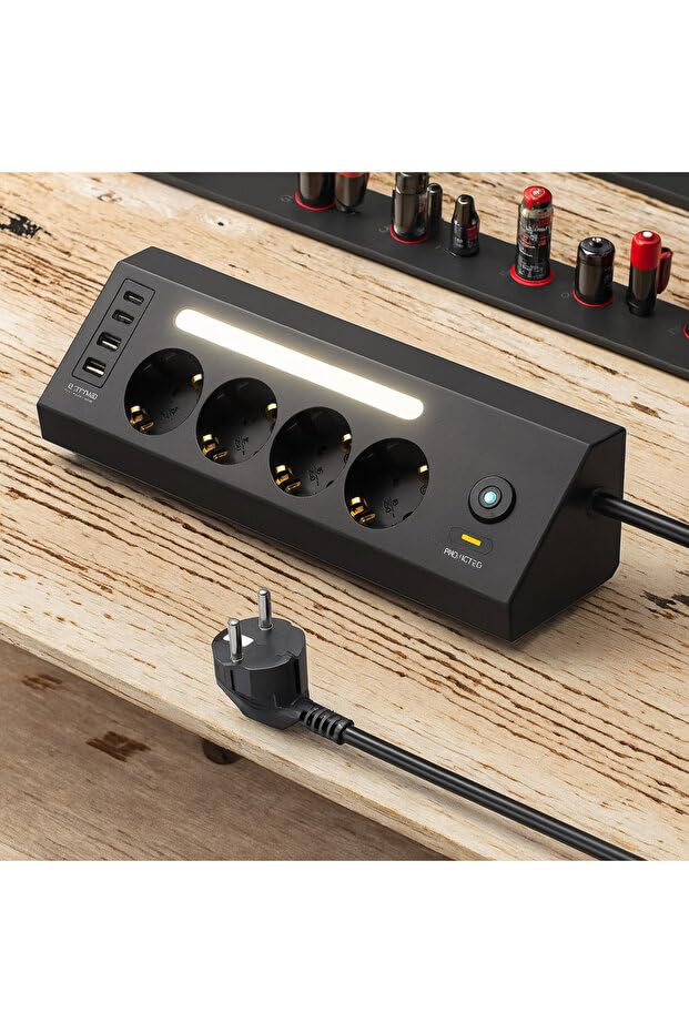 SMAYLİNG Akım Korumalı Çoklu Priz | 4 Priz Girişi + 2 USB-C + 2 USB-A Çıkışı | 2 Metre Kablo | LED Işıklı | Hızlı Şarj ve Güvenli Kullanım – MegTR