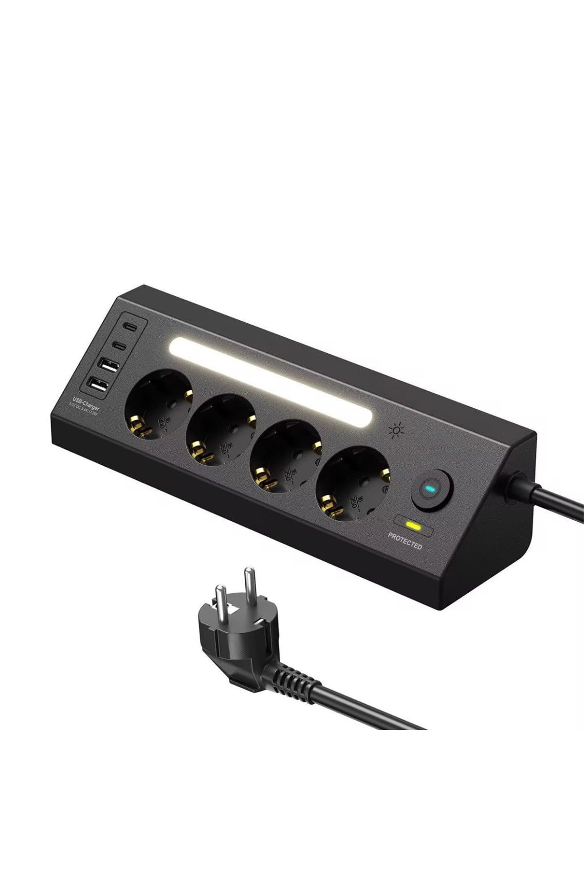 SMAYLİNG Akım Korumalı Çoklu Priz | 4 Priz Girişi + 2 USB-C + 2 USB-A Çıkışı | 2 Metre Kablo | LED Işıklı | Hızlı Şarj ve Güvenli Kullanım – MegTR