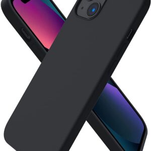 URUCHI iPhone 13 / iPhone 14 ile Uyumlu Kılıf, İçi Kadife Kaplamalı İnce Sıvı Silikon Tam Koruma Yumuşak Jel Silikon Kapak, Siyah – MegTR