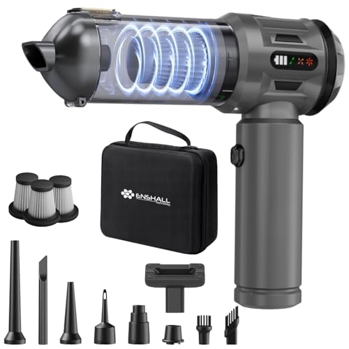 Yeni Güçlendirilmiş Yedek Filtreli Araç Süpürgesi Taşınabilir Çantalı 22000PA, 4'ü1 Arada El Tipi Süpürge&Üfleyici LcD Ekran, Çoklu Başlıklar, Ev, Araba, Evcil Hayvan Tüyleri için Mini Şarjlı Süpürge – MegTR